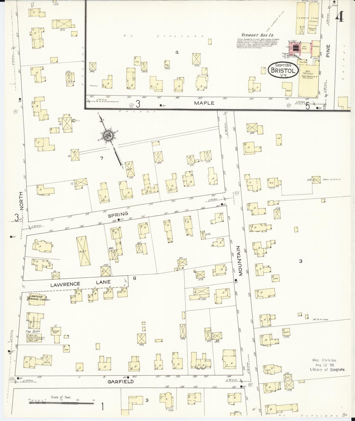 Sanborn Fire Insurance Map from Bristol, Addison County, Vermont (1914), Sheet #0004 - Complete Map Set gallery image, historic Sanborn map, vintage wall art, Vermont Vermont