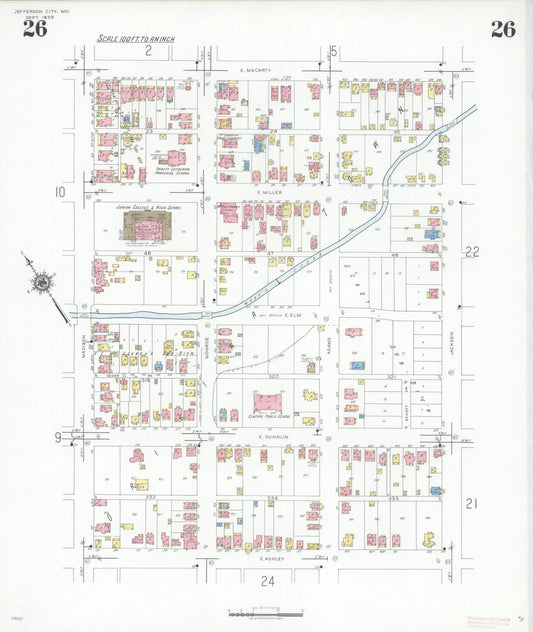 Sanborn Fire Insurance Map from Jefferson City, Cole County, Missouri (1939), Sheet #0026 - Historic Sanborn Fire Insurance Map Print, vintage old map wall art, antique decor, genealogy gift, Missouri Missouri map