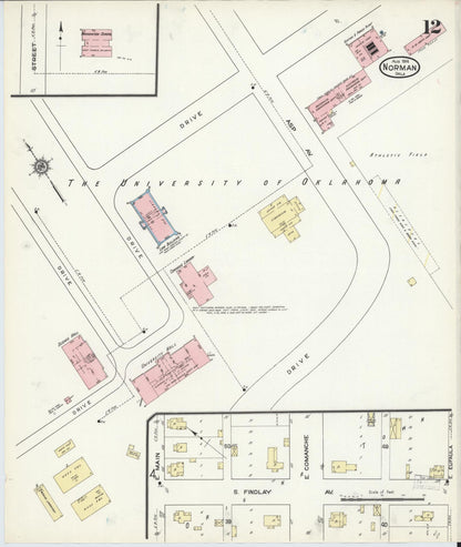 Sanborn Fire Insurance Map from Norman, Cleveland County, Oklahoma (1914), Sheet #0012 - Complete Map Set gallery image, historic Sanborn map, vintage wall art, Oklahoma Oklahoma