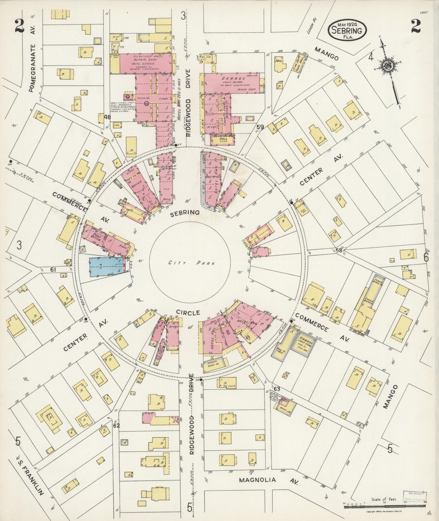 Sanborn Fire Insurance Map from Sebring, Highlands County, Florida (1924), Sheet #0002 - Complete Map Set gallery image, historic Sanborn map, vintage wall art, Florida Florida