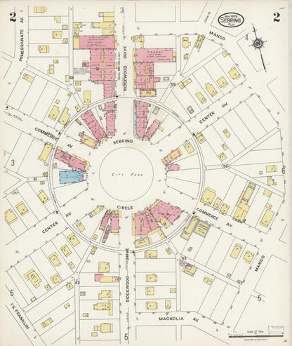 Sanborn Fire Insurance Map from Sebring, Highlands County, Florida (1924), Sheet #0002 - Complete Map Set gallery image, historic Sanborn map, vintage wall art, Florida Florida