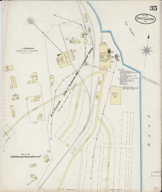 Sanborn Fire Insurance Map from Eau Claire, Eau Claire County, Wisconsin (1889), Sheet #0035 - Historic Sanborn Fire Insurance Map Print, vintage old map wall art, antique decor, genealogy gift, Wisconsin Wisconsin map
