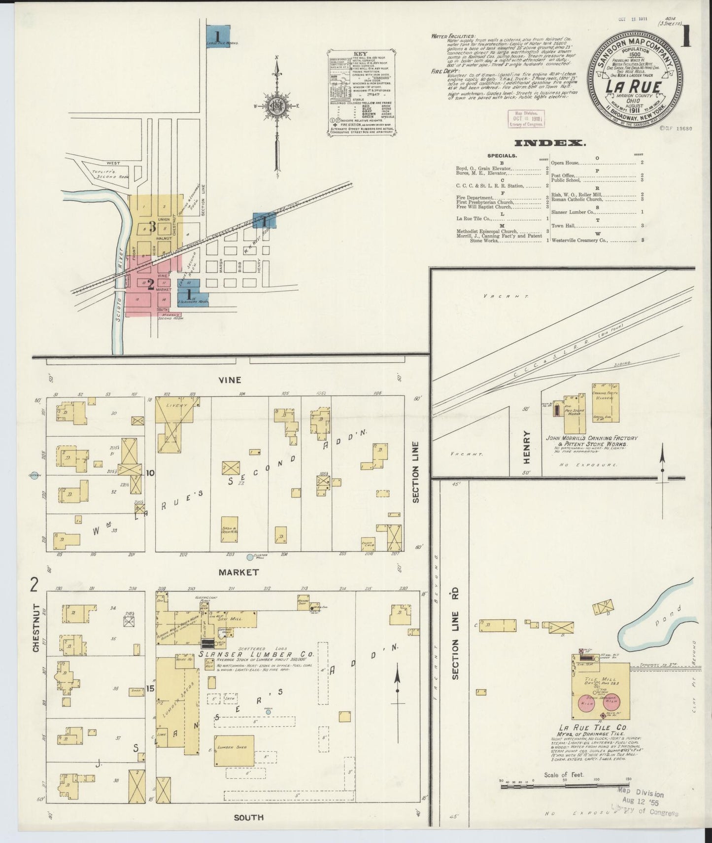 Sanborn Fire Insurance Map from La Rue, Marion County, Ohio (1911), Sheet #0001 - Historic Sanborn Fire Insurance Map Print, vintage old map wall art, antique decor, genealogy gift, Ohio Ohio map