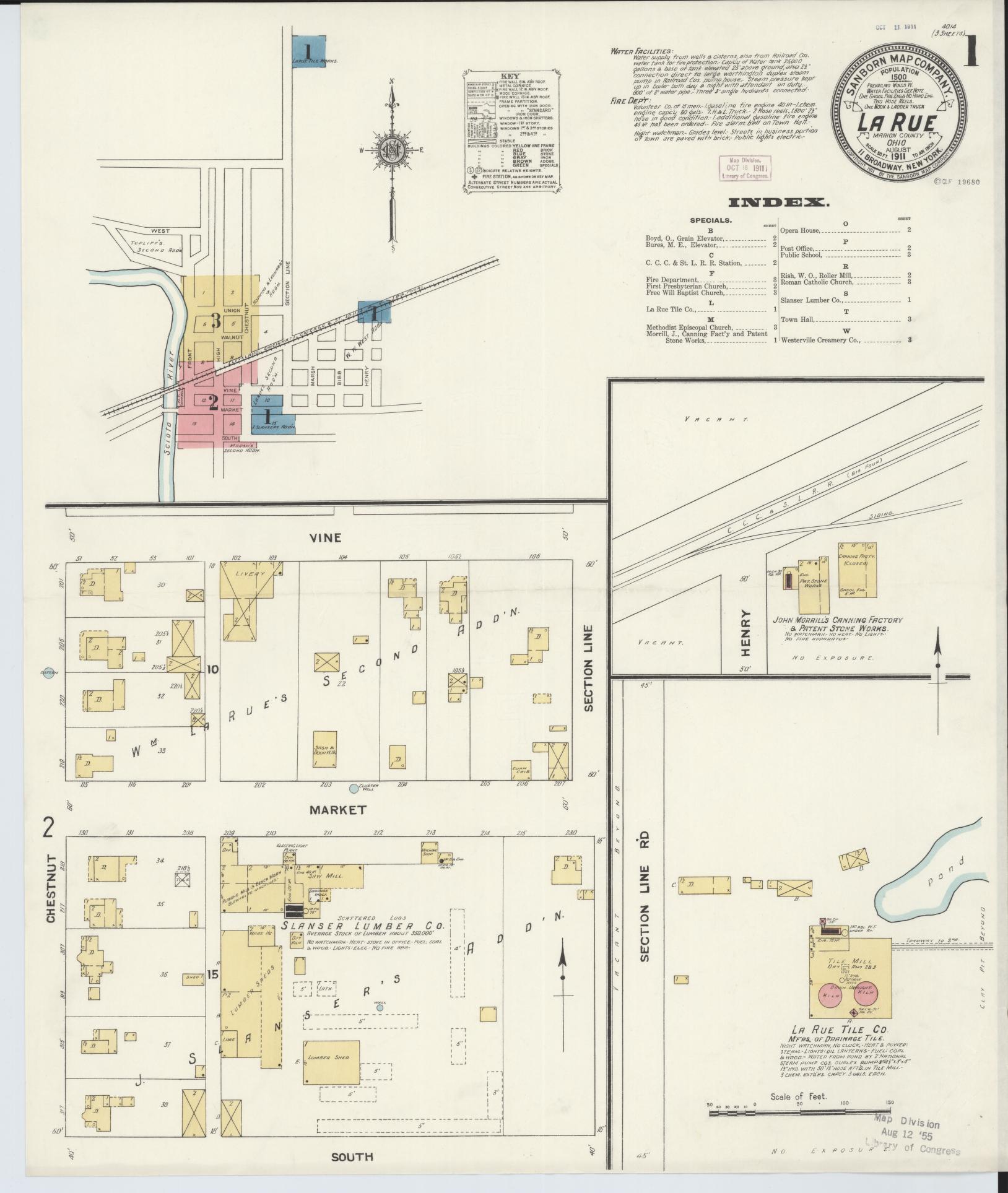 Sanborn Fire Insurance Map from La Rue, Marion County, Ohio (1911), Sheet #0001 - Historic Sanborn Fire Insurance Map Print, vintage old map wall art, antique decor, genealogy gift, Ohio Ohio map