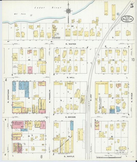 Sanborn Fire Insurance Map from Austin, Mower County, Minnesota (1910), Sheet #0005 - Historic Sanborn Fire Insurance Map Print, vintage old map wall art, antique decor, genealogy gift, Minnesota Minnesota map