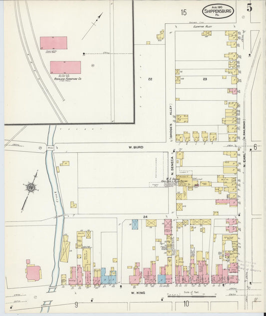 Sanborn Fire Insurance Map from Shippensburg, Cumberland And Franklin Counties, Pennsylvania (1910), Sheet #0005 - Historic Sanborn Fire Insurance Map Print, vintage old map wall art, antique decor, genealogy gift, Counties Pennsylvania map