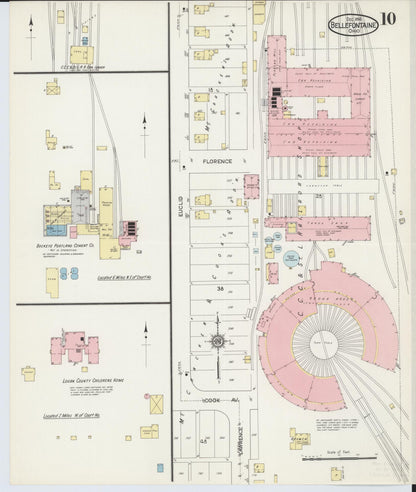 Sanborn Fire Insurance Map from Bellefontaine, Logan County, Ohio (1914), Sheet #0010 - Historic Sanborn Fire Insurance Map Print, vintage old map wall art, antique decor, genealogy gift, Ohio Ohio map