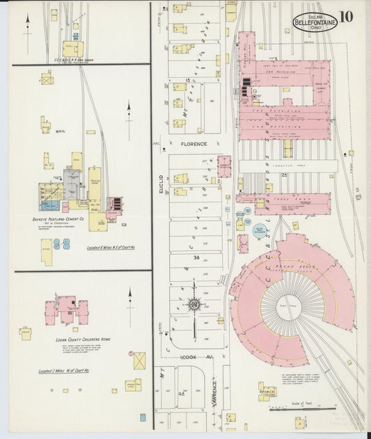 Sanborn Fire Insurance Map from Bellefontaine, Logan County, Ohio (1914), Sheet #0010 - Historic Sanborn Fire Insurance Map Print, vintage old map wall art, antique decor, genealogy gift, Ohio Ohio map