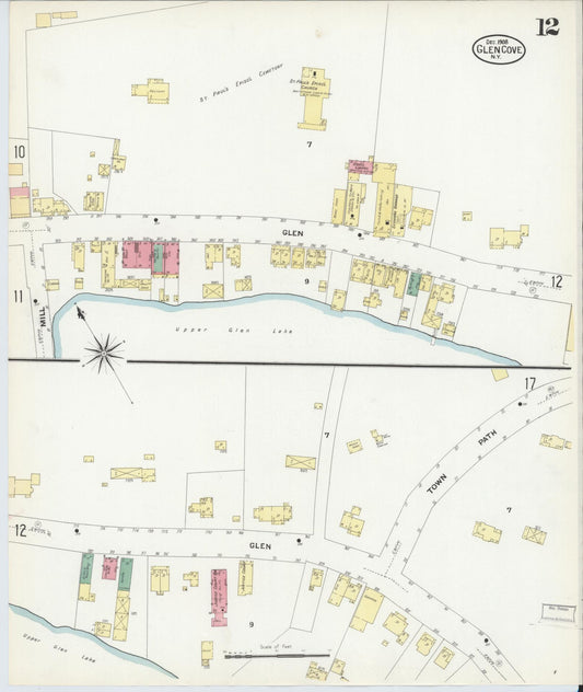 Sanborn Fire Insurance Map from Glen Cove, Nassau County, New York (1908), Sheet #0012 - Historic Sanborn Fire Insurance Map Print, vintage old map wall art, antique decor, genealogy gift, New York New York map