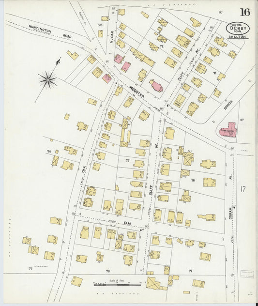 Sanborn Fire Insurance Map from Derby, New Haven County, Connecticut (1906), Sheet #0016 - Historic Sanborn Fire Insurance Map Print, vintage old map wall art, antique decor, genealogy gift, Connecticut Connecticut map