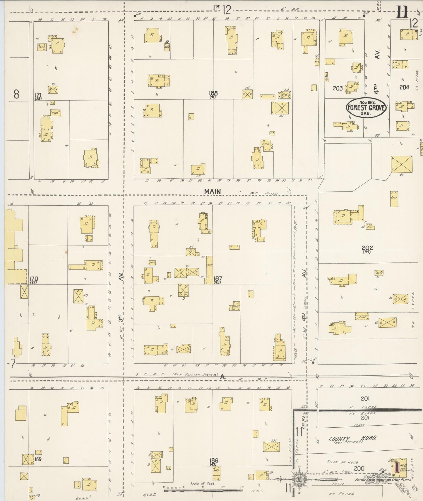 Sanborn Fire Insurance Map from Forest Grove, Washington County, Oregon (1912), Sheet #0011 - Historic Sanborn Fire Insurance Map Print, vintage old map wall art, antique decor, genealogy gift, Oregon Oregon map
