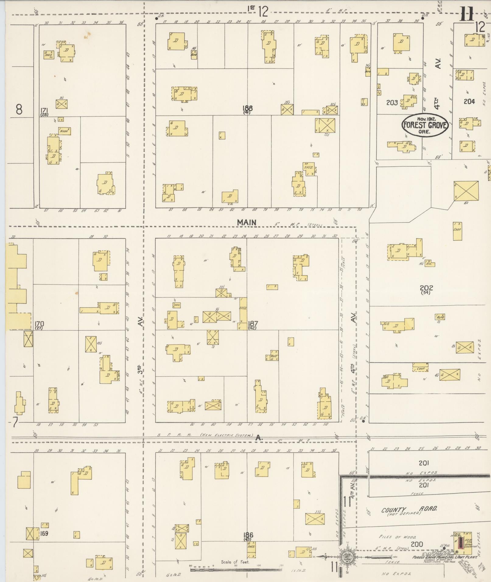Sanborn Fire Insurance Map from Forest Grove, Washington County, Oregon (1912), Sheet #0011 - Historic Sanborn Fire Insurance Map Print, vintage old map wall art, antique decor, genealogy gift, Oregon Oregon map