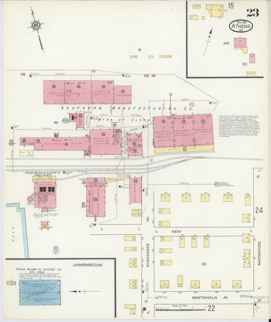Sanborn Fire Insurance Map from Athens, Clarke County, Georgia (1913), Sheet #0023 - Historic Sanborn Fire Insurance Map Print, vintage old map wall art, antique decor, genealogy gift, Georgia Georgia map
