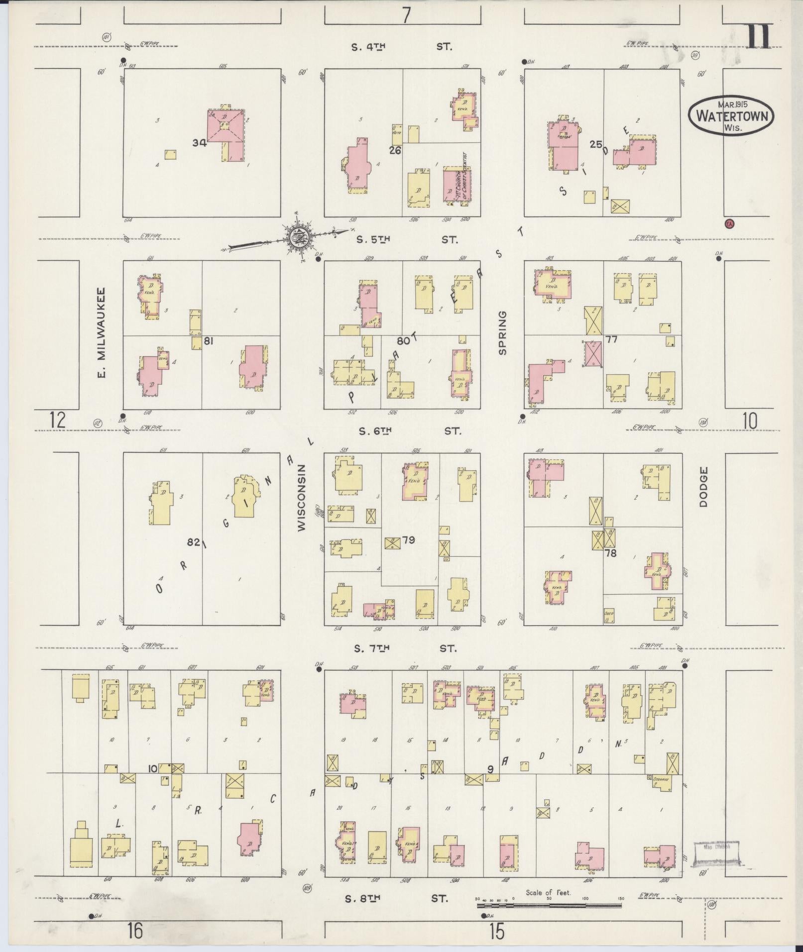 Sanborn Fire Insurance Map from Watertown, Jefferson County, Wisconsin (1915), Sheet #0012 - Complete Map Set gallery image, historic Sanborn map, vintage wall art, Wisconsin Wisconsin
