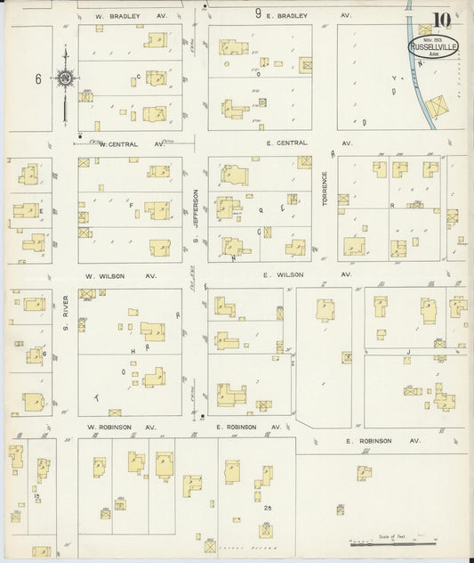 Sanborn Fire Insurance Map from Russellville, Pope County, Arkansas (1913), Sheet #0010 - Historic Sanborn Fire Insurance Map Print, vintage old map wall art, antique decor, genealogy gift, Arkansas Arkansas map