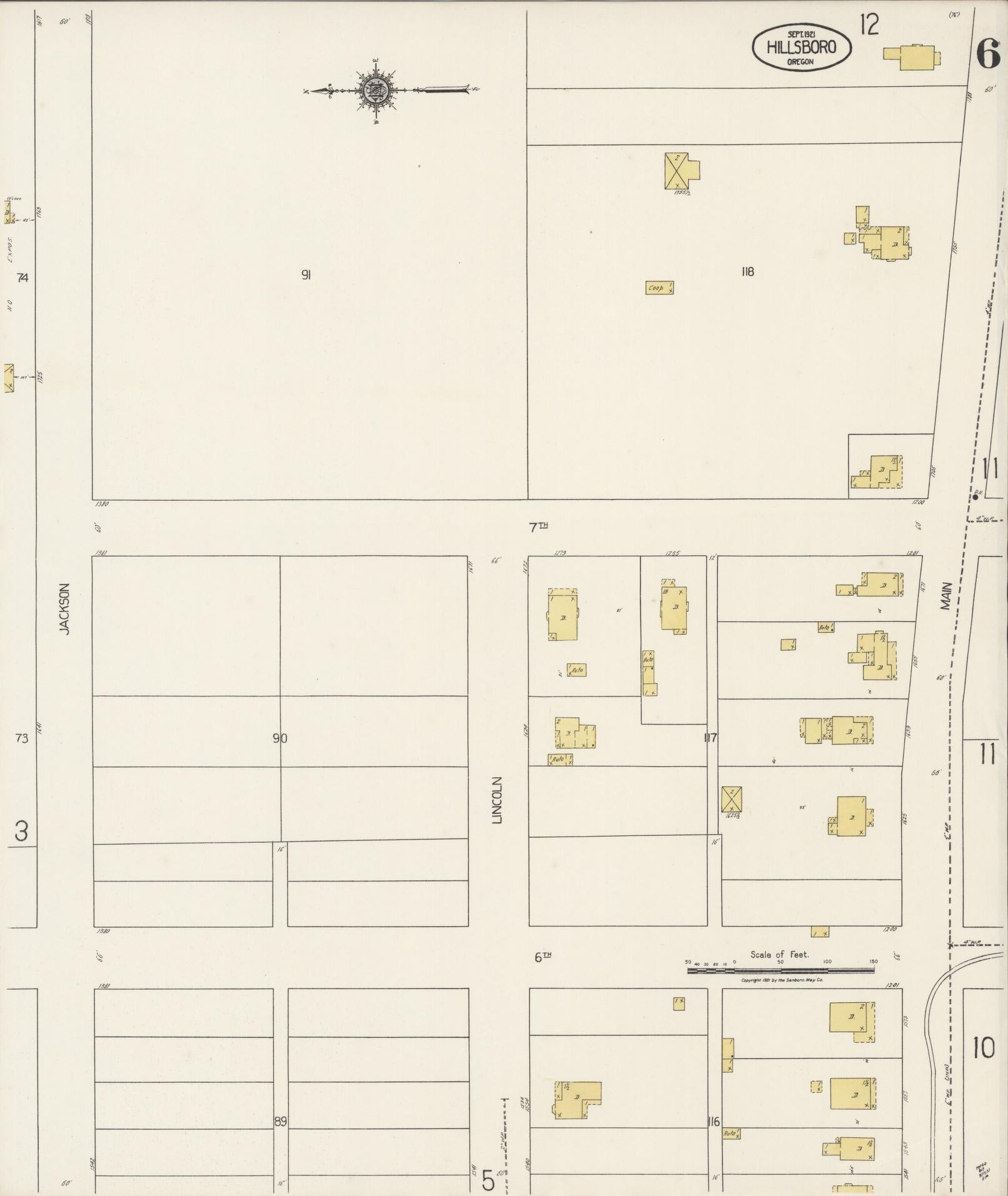 Sanborn Fire Insurance Map from Hillsboro, Washington County, Oregon (1921), Sheet #0006 - Complete Map Set gallery image, historic Sanborn map, vintage wall art, Oregon Oregon