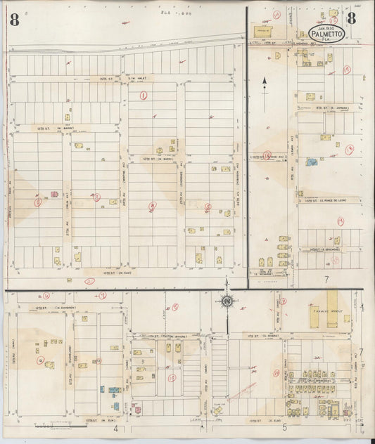 Sanborn Fire Insurance Map from Palmetto, Manatee County, Florida (1944), Sheet #0008 - Historic Sanborn Fire Insurance Map Print, vintage old map wall art, antique decor, genealogy gift, Florida Florida map