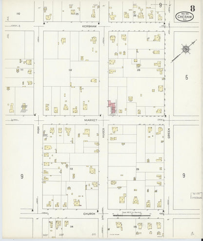 Sanborn Fire Insurance Map from Cheraw, Chesterfield County, South Carolina (1914), Sheet #0008 - Complete Map Set gallery image, historic Sanborn map, vintage wall art, South Carolina South Carolina
