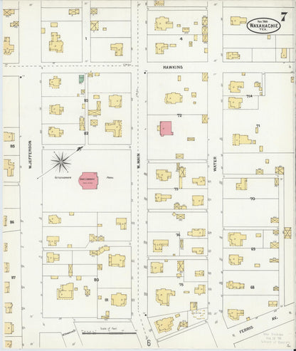 Sanborn Fire Insurance Map from Waxahachie, Ellis County, Texas (1904), Sheet #0007 - Historic Sanborn Fire Insurance Map Print, vintage old map wall art, antique decor, genealogy gift, Texas Texas map