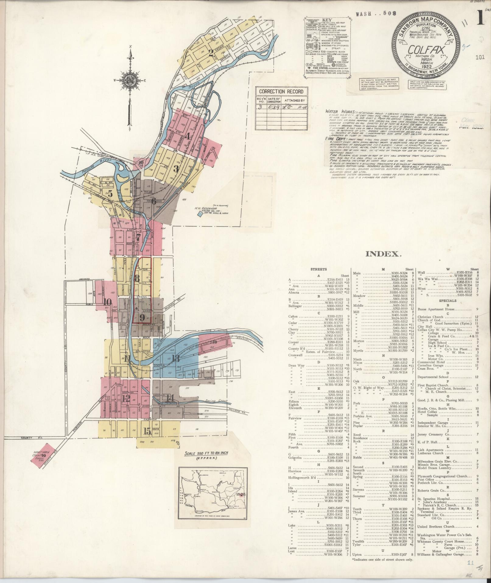 Sanborn Fire Insurance Map from Colfax, Whitman County, Washington (1939), Sheet #0001 - Complete Map Set gallery image, historic Sanborn map, vintage wall art, Washington Washington