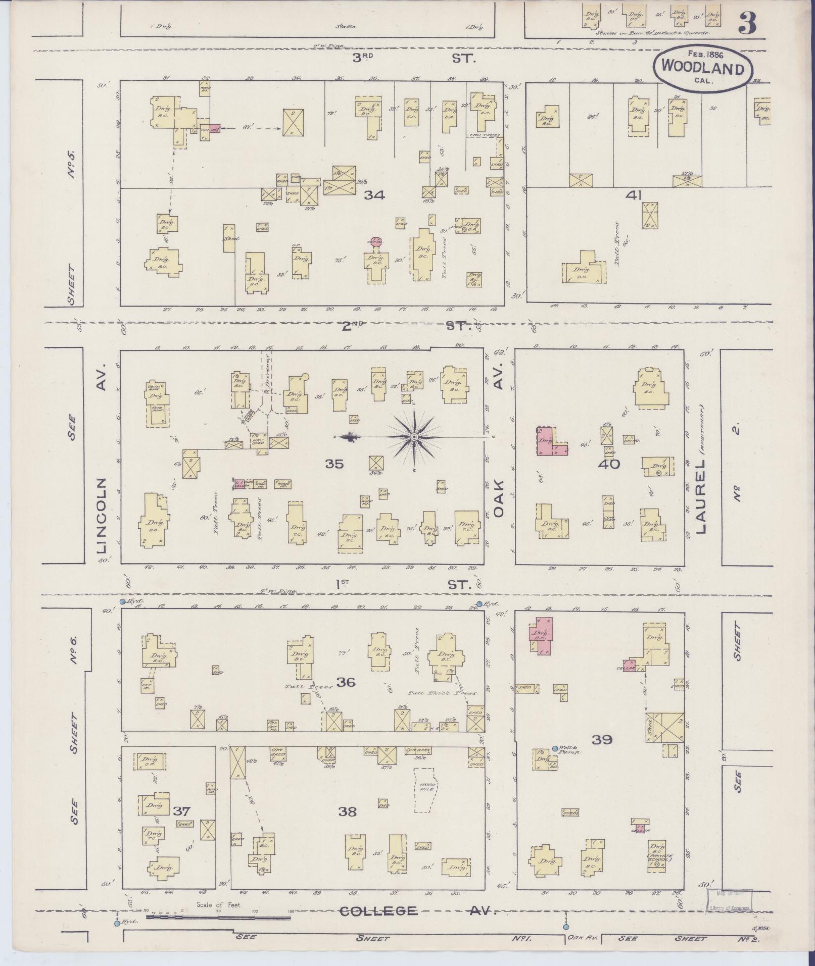 Sanborn Fire Insurance Map from Woodland, Yolo County, California (1886), Sheet #0003 - Complete Map Set gallery image, historic Sanborn map, vintage wall art, California California