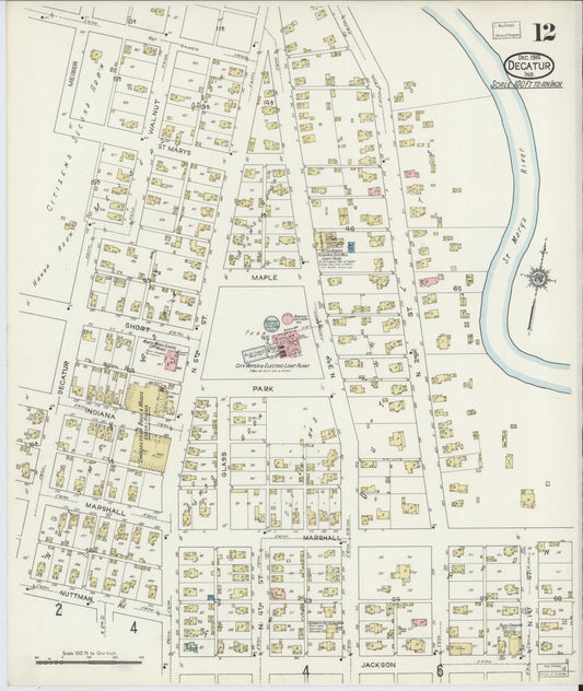 Sanborn Fire Insurance Map from Decatur, Adams County, Indiana (1914), Sheet #0012 - Historic Sanborn Fire Insurance Map Print, vintage old map wall art, antique decor, genealogy gift, Indiana Indiana map