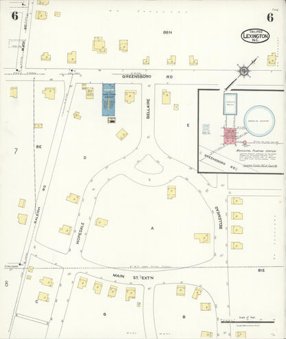 Sanborn Fire Insurance Map from Lexington, Davidson County, North Carolina (1923), Sheet #0006 - Historic Sanborn Fire Insurance Map Print, vintage old map wall art, antique decor, genealogy gift, North Carolina North Carolina map