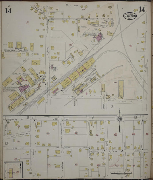 Sanborn Fire Insurance Map from Dawson, Terrell County, Georgia (1943), Sheet #0014 - Historic Sanborn Fire Insurance Map Print, vintage old map wall art, antique decor, genealogy gift, Georgia Georgia map