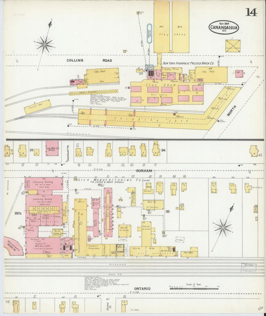 Sanborn Fire Insurance Map from Canandaigua, Ontario County, New York (1904), Sheet #0014 - Historic Sanborn Fire Insurance Map Print, vintage old map wall art, antique decor, genealogy gift, New York New York map