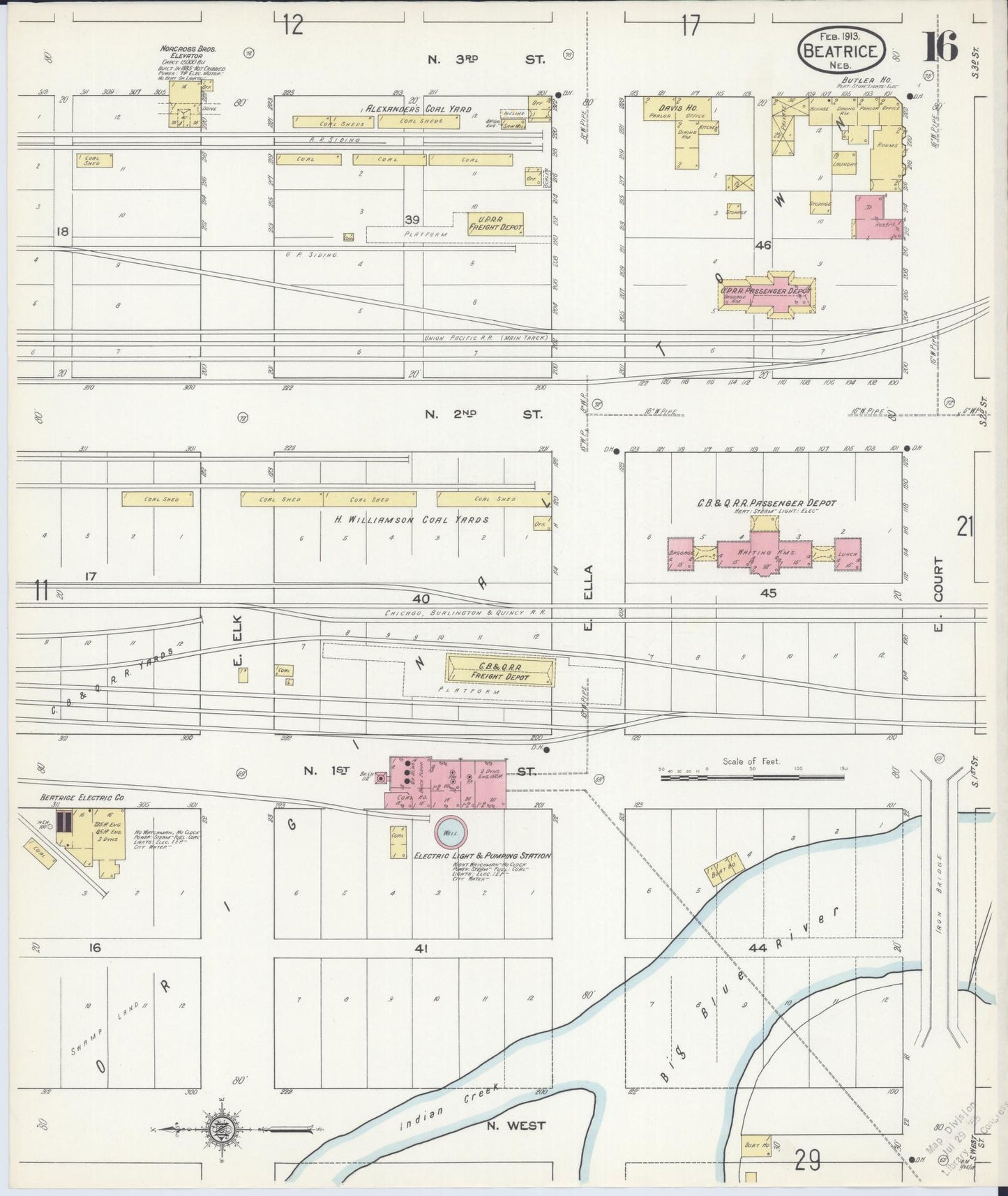 Sanborn Fire Insurance Map from Beatrice, Gage County, Nebraska (1913), Sheet #0016 - Historic Sanborn Fire Insurance Map Print, vintage old map wall art, antique decor, genealogy gift, Nebraska Nebraska map