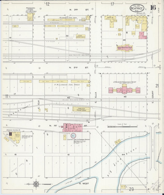 Sanborn Fire Insurance Map from Beatrice, Gage County, Nebraska (1913), Sheet #0016 - Historic Sanborn Fire Insurance Map Print, vintage old map wall art, antique decor, genealogy gift, Nebraska Nebraska map