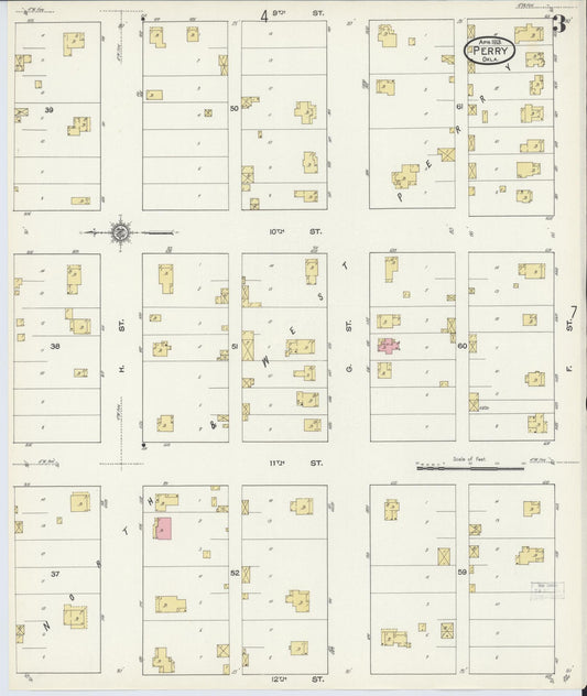 Sanborn Fire Insurance Map from Perry, Noble County, Oklahoma (1913), Sheet #0003 - Historic Sanborn Fire Insurance Map Print, vintage old map wall art, antique decor, genealogy gift, Oklahoma Oklahoma map