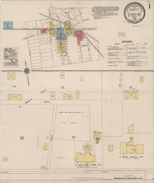 Sanborn Fire Insurance Map from Beaverton, Washington County, Oregon (1921), Sheet #0001 - Historic Sanborn Fire Insurance Map Print, vintage old map wall art, antique decor, genealogy gift, Oregon Oregon map