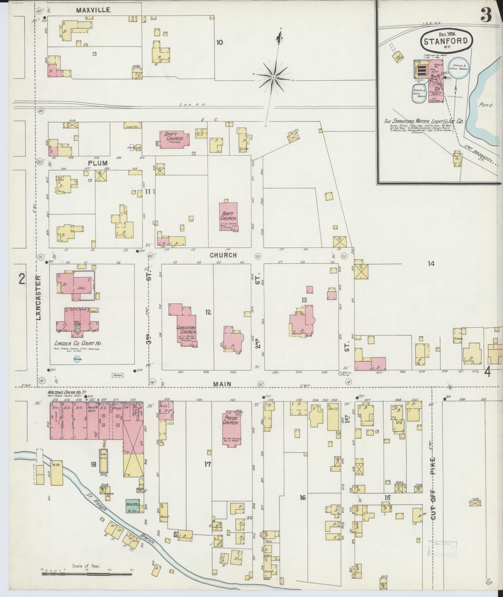 Sanborn Fire Insurance Map from Stanford, Lincoln County, Kentucky (1896), Sheet #0003 - Complete Map Set gallery image, historic Sanborn map, vintage wall art, Kentucky Kentucky