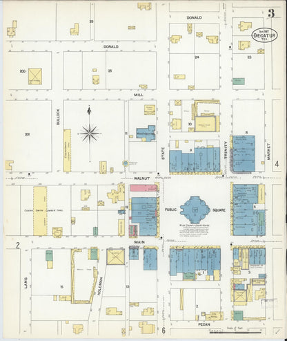 Sanborn Fire Insurance Map from Decatur, Wise County, Texas (1907), Sheet #0003 - Complete Map Set gallery image, historic Sanborn map, vintage wall art, Texas Texas