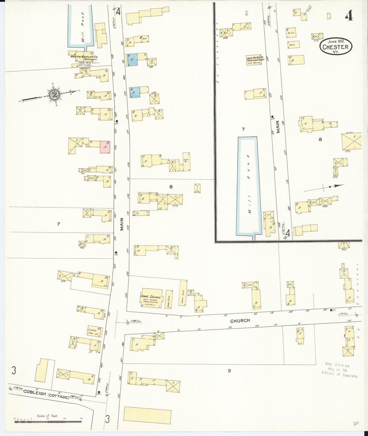 Sanborn Fire Insurance Map from Chester, Windsor County, Vermont (1912), Sheet #0004 - Complete Map Set gallery image, historic Sanborn map, vintage wall art, Vermont Vermont