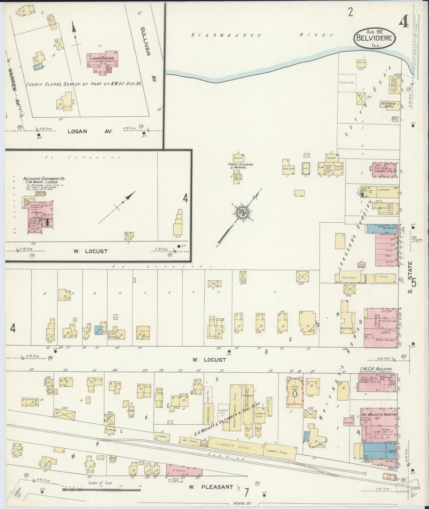 Sanborn Fire Insurance Map from Belvidere, Boone County, Illinois (1912), Sheet #0004 - Complete Map Set gallery image, historic Sanborn map, vintage wall art, Illinois Illinois
