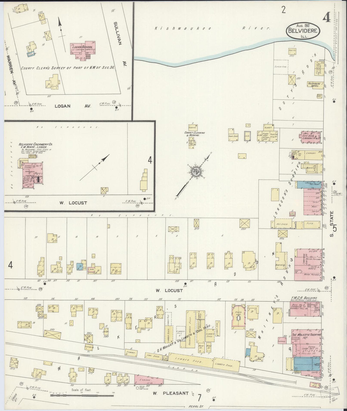 Sanborn Fire Insurance Map from Belvidere, Boone County, Illinois (1912), Sheet #0004 - Complete Map Set gallery image, historic Sanborn map, vintage wall art, Illinois Illinois