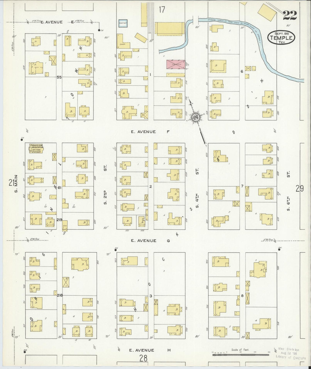 Sanborn Fire Insurance Map from Temple, Bell County, Texas (1915), Sheet #0022 - Complete Map Set gallery image, historic Sanborn map, vintage wall art, Texas Texas