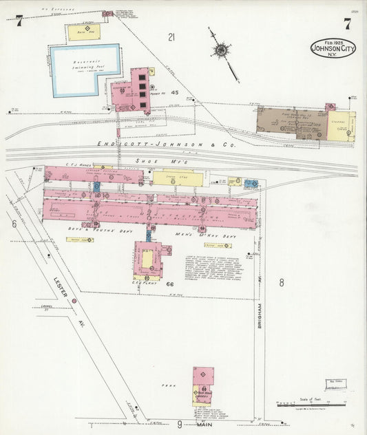 Sanborn Fire Insurance Map from Johnson City, Broome County, New York (1925), Sheet #0007 - Historic Sanborn Fire Insurance Map Print, vintage old map wall art, antique decor, genealogy gift, New York New York map