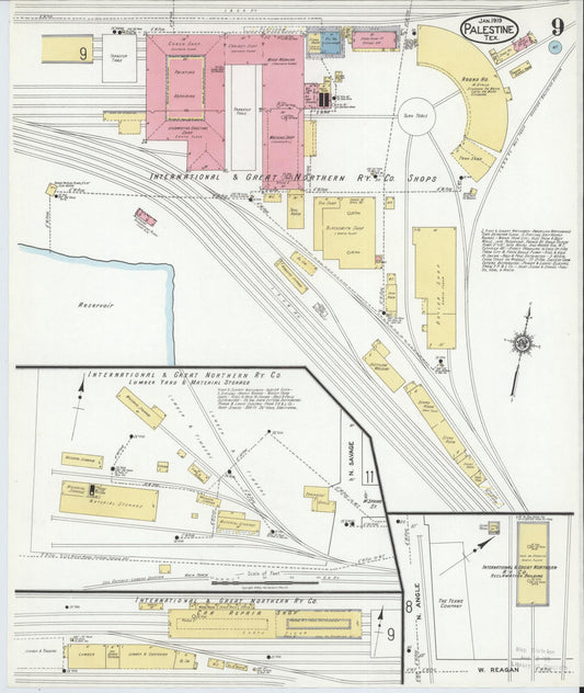 Sanborn Fire Insurance Map from Palestine, Anderson County, Texas (1919), Sheet #0009 - Historic Sanborn Fire Insurance Map Print, vintage old map wall art, antique decor, genealogy gift, Texas Texas map