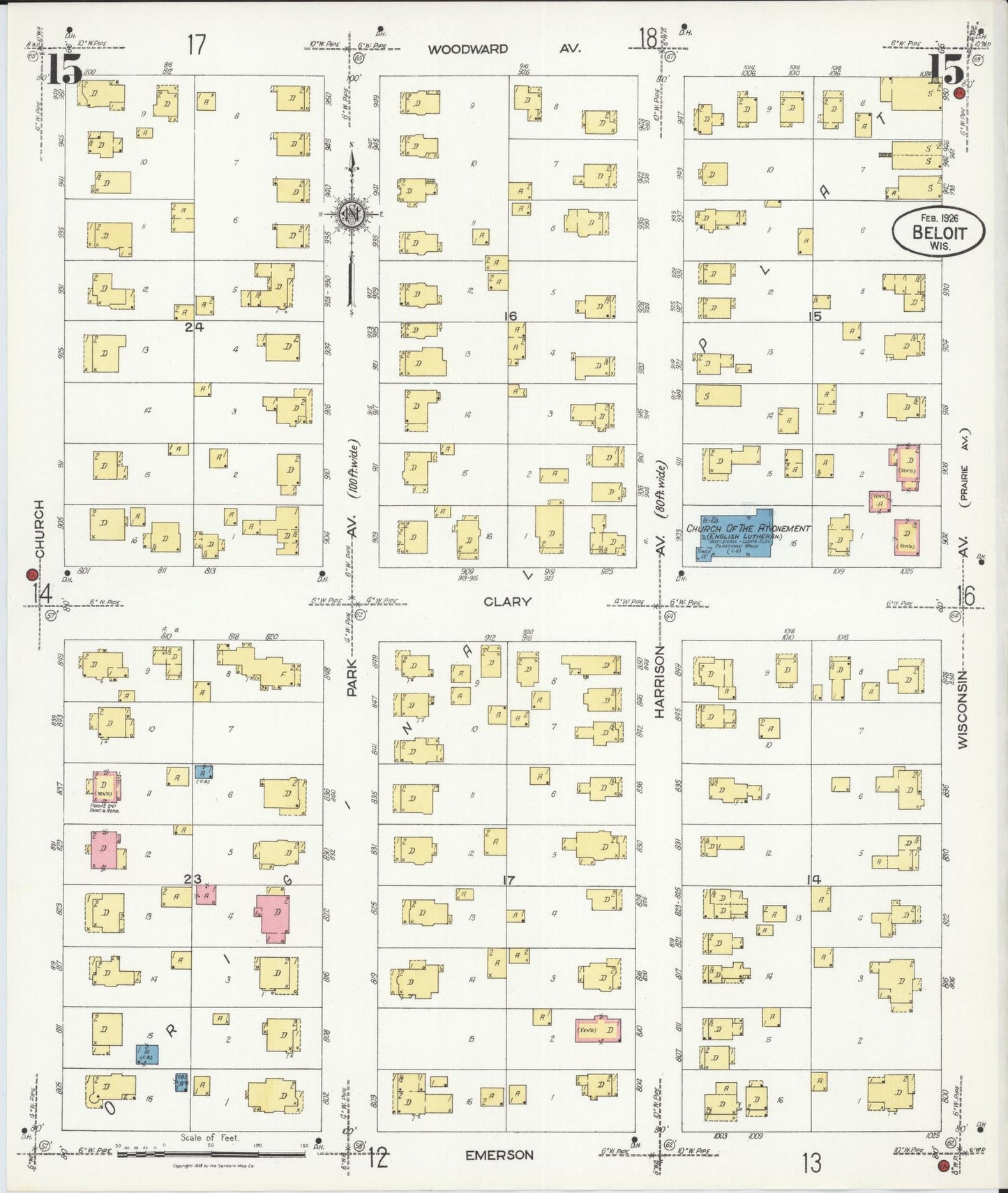 Sanborn Fire Insurance Map from Beloit, Rock County, Wisconsin (1926), Sheet #0015 - Historic Sanborn Fire Insurance Map Print, vintage old map wall art, antique decor, genealogy gift, Wisconsin Wisconsin map