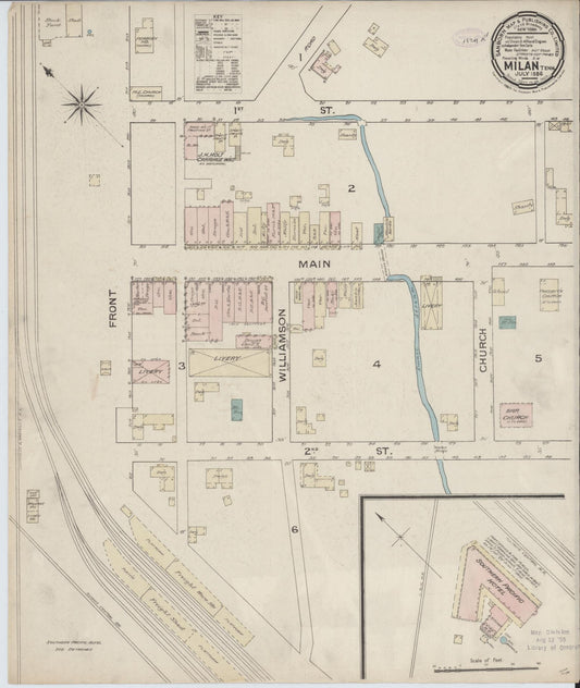 Sanborn Fire Insurance Map from Milan, Gibson County, Tennessee (1886), Sheet #0001 - Historic Sanborn Fire Insurance Map Print, vintage old map wall art, antique decor, genealogy gift, Tennessee Tennessee map