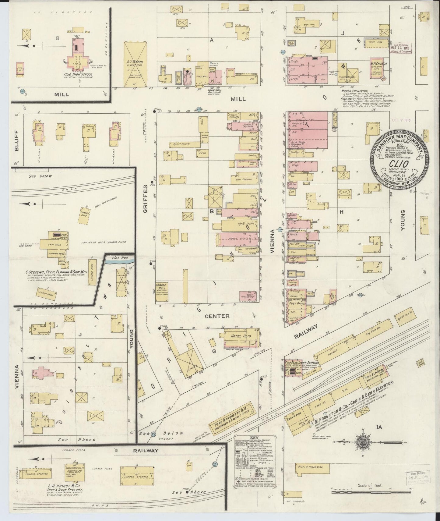 Sanborn Fire Insurance Map from Clio, Genesee County, Michigan (1910), Sheet #0001 - Historic Sanborn Fire Insurance Map Print, vintage old map wall art, antique decor, genealogy gift, Michigan Michigan map