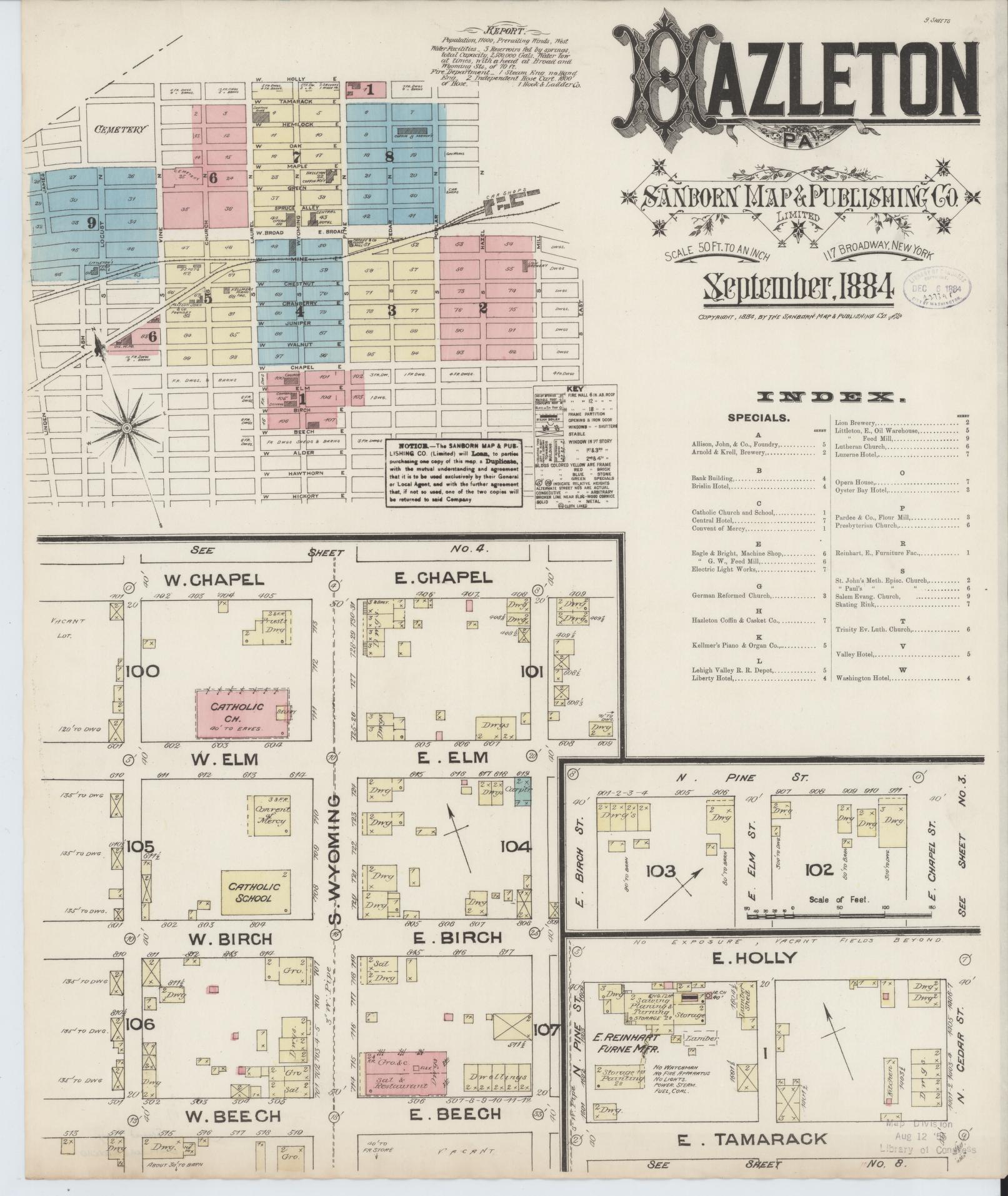 Sanborn Fire Insurance Map from Hazleton, Luzerne County, Pennsylvania. (1884) – Historic Sanborn Fire Insurance Map Print