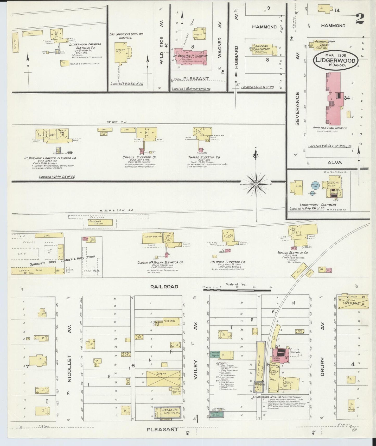 Sanborn Fire Insurance Map from Lidgerwood, Richland County, North Dakota (1908), Sheet #0002 - Historic Sanborn Fire Insurance Map Print, vintage old map wall art, antique decor, genealogy gift, North Dakota North Dakota map
