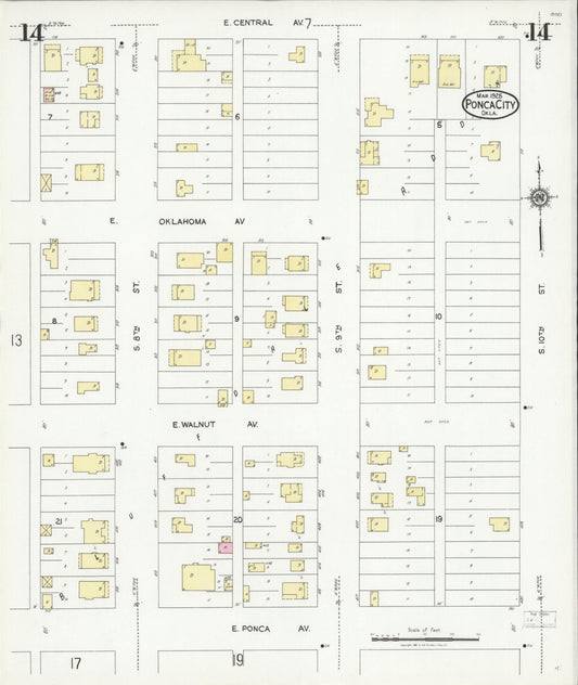 Sanborn Fire Insurance Map from Ponca City, Kay County, Oklahoma (1925), Sheet #0014 - Historic Sanborn Fire Insurance Map Print, vintage old map wall art, antique decor, genealogy gift, Oklahoma Oklahoma map