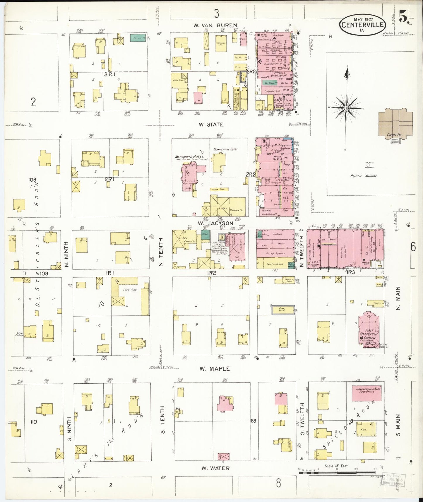 Sanborn Fire Insurance Map from Centerville, Appanoose County, Iowa (1907), Sheet #0005 - Historic Sanborn Fire Insurance Map Print, vintage old map wall art
