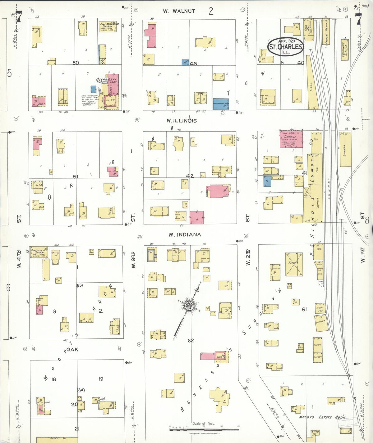 Sanborn Fire Insurance Map from Saint Charles, Kane County, Illinois (1923), Sheet #0007 - Complete Map Set gallery image, historic Sanborn map, vintage wall art, Illinois Illinois