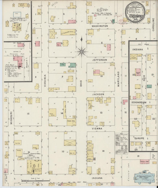 Sanborn Fire Insurance Map from Ferdinand, Dubois County, Indiana (1885), Sheet #0001 - Historic Sanborn Fire Insurance Map Print, vintage old map wall art, antique decor, genealogy gift, Indiana Indiana map